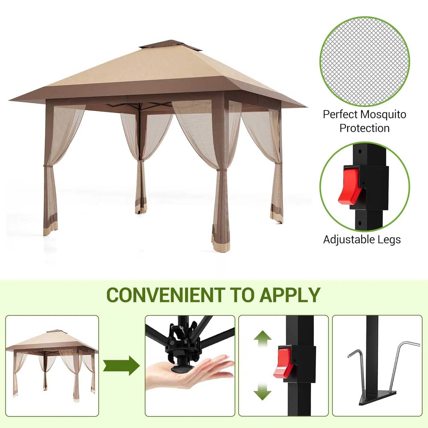 Brown Pop-Up Gazebo Pop-up beach sun shelter Outdoor Canopy Tent Marquee Waterproof 3.9x3.9M