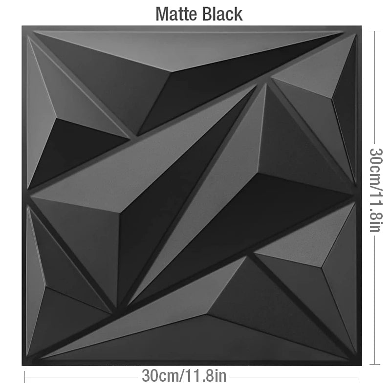 3D Wall Panels 10 Pack Waterproof Self Adhesive Wallpaper Stickers Black 30cm for Kitchen Bathroom Living Room