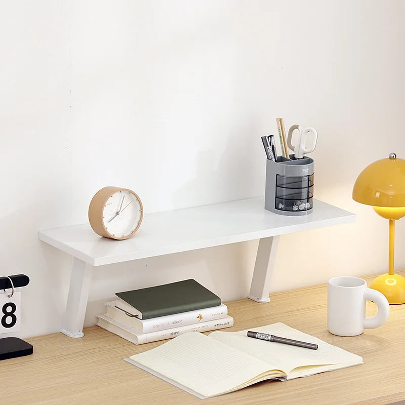 Multifunction Desk Organizer Metal U-Clamp Wooden Storage Rack Office Study Reading Computer Desk Shelf White 40×20×20cm