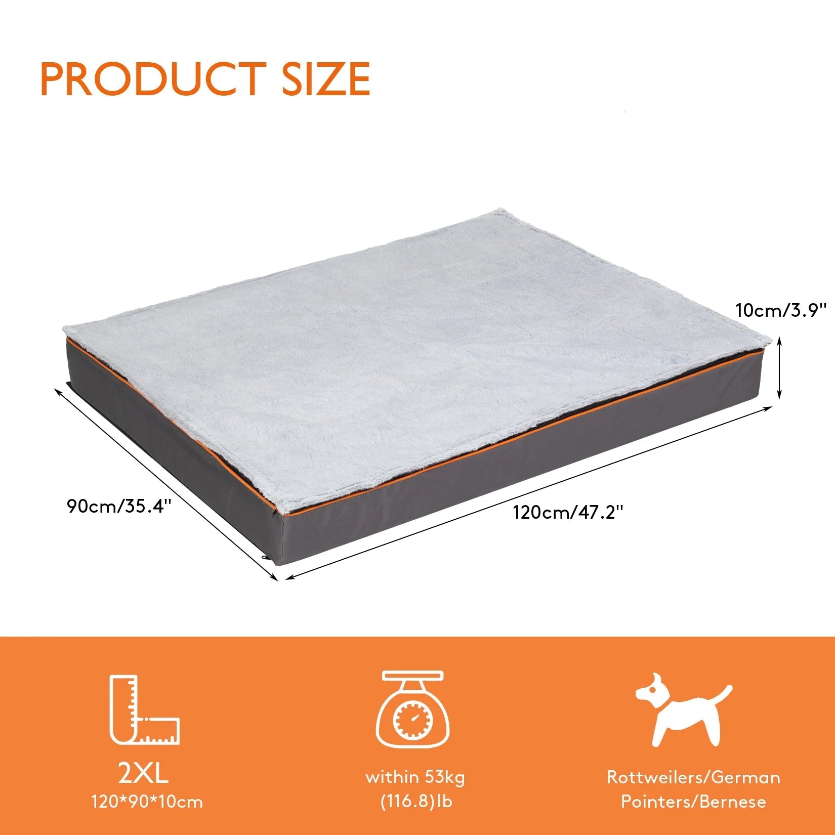 Dog Pet Bed Large Padded Orthopedic Dog Bed Foam Cushion Pets Pillow Bed with Washable Cover 120x90x10cm