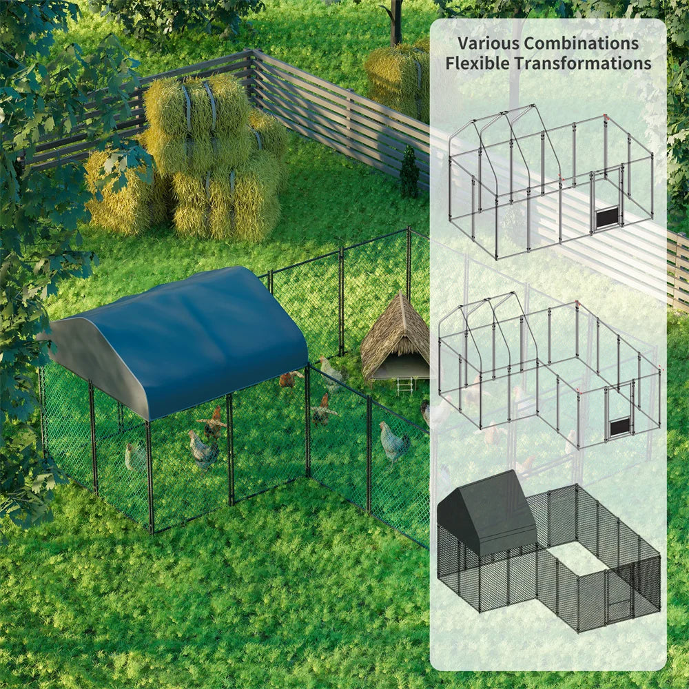 Chicken Run Chook Run Chicken Enclosure Heavy Duty XL Metal Cage with Waterproof UV Cover 393 x 160 x 156 cm Grey