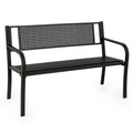 Garden Bench Outdoor Patio Bench Patterned Backrest and Curved Armrests 127cm 300kg Capacity Black