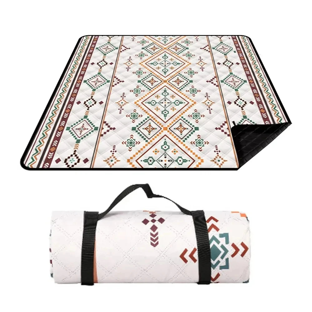 Waterproof Picnic Blanket Large Beach Mat Outdoor Camping Ground Blanket with Carry Handle 200 × 200cm