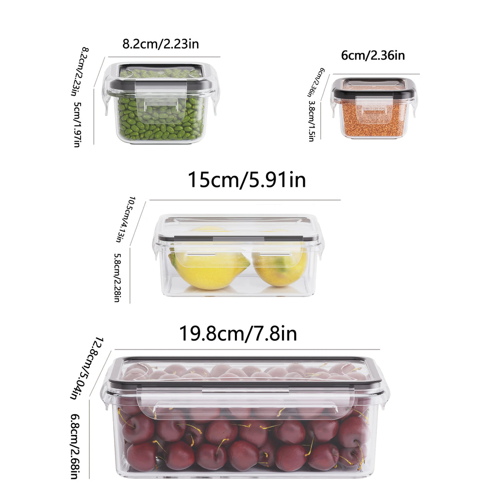 4PCS Food Storage Containers Set Airtight Plastic Pantry Containers with Easy Snap Lids Kitchen Organizer Set 19.8 × 12.8 × 6.8cm