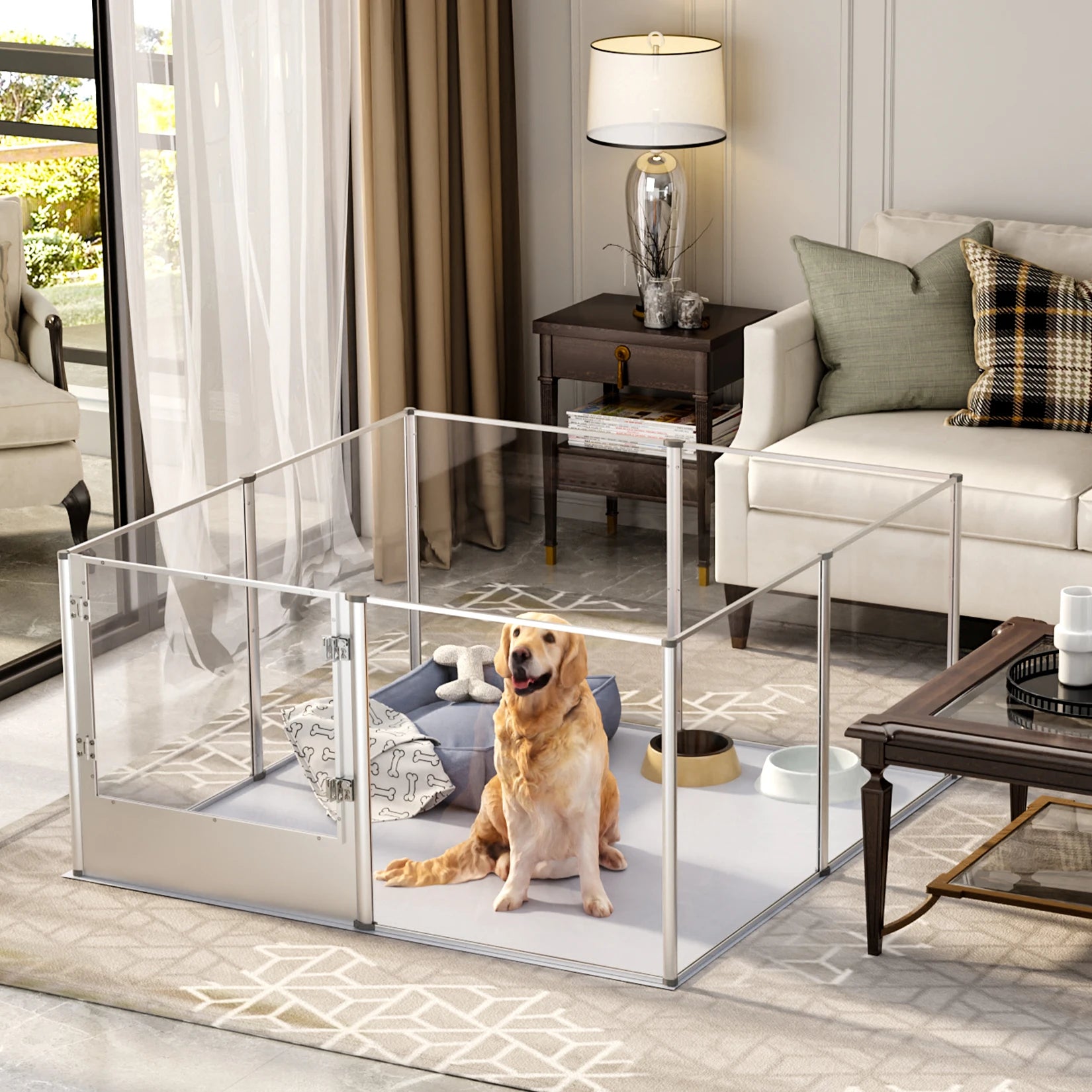 Dog Puppy Playpen Exercise Pen Containment Pen For Small & Medium Dogs and Rabbits silver 132 x 132 x 80.5 cm