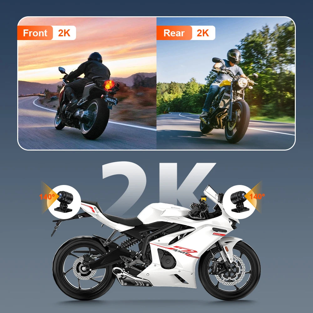Dual 2K Motorcycle Dash Camera Front and Rear WiFi GPS Waterproof DVR with 128GB Memory Card