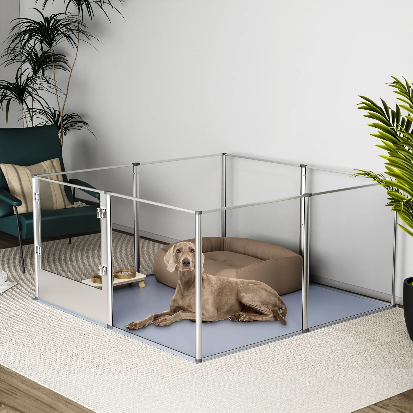Dog Puppy Playpen Exercise Pen Containment Pen For Small & Medium Dogs and Rabbits silver 132 x 132 x 80.5 cm