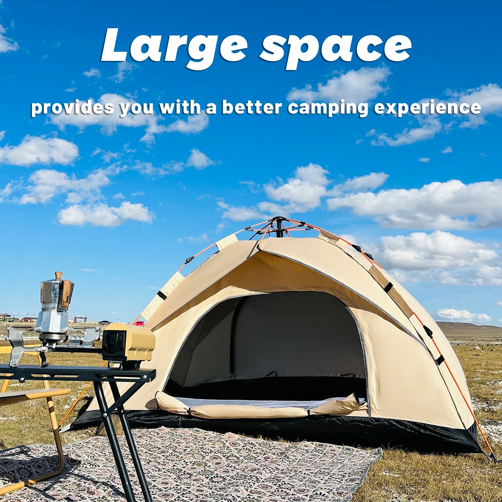 Pop Up Camping Tent 2-3 Person Instant Setup Portable Outdoor Tent with Mesh Window Lightweight Travel Shelter Khaki 210x150x125cm