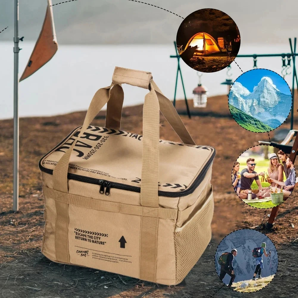 30L Tactical Camping Storage Bag Insulated Folding Box Waterproof Picnic Tableware Outdoor Equipment Organiser Khaki