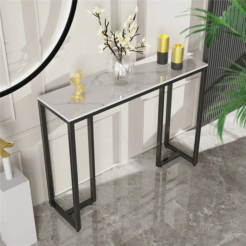 Black Metal Console Table with Storage Shelf Narrow Entryway Sofa Table for Hallway Living Room Use 100x38x78.5cm