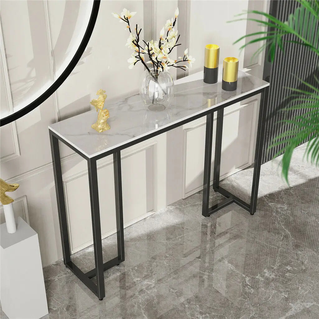 Black Metal Console Table with Storage Shelf Narrow Entryway Sofa Table for Hallway Living Room Use 100x30x78.5cm