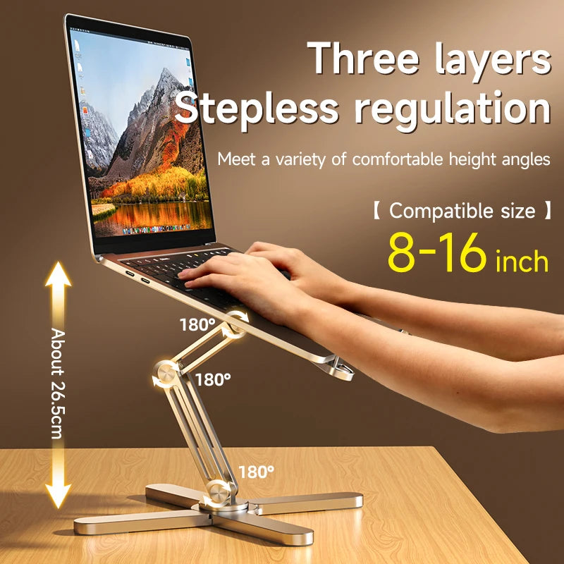 Foldable Laptop Stand 360° Rotation Aluminum Alloy Notebook Holder Portable Tablet Bracket Cooling Heat Dissipation Gray