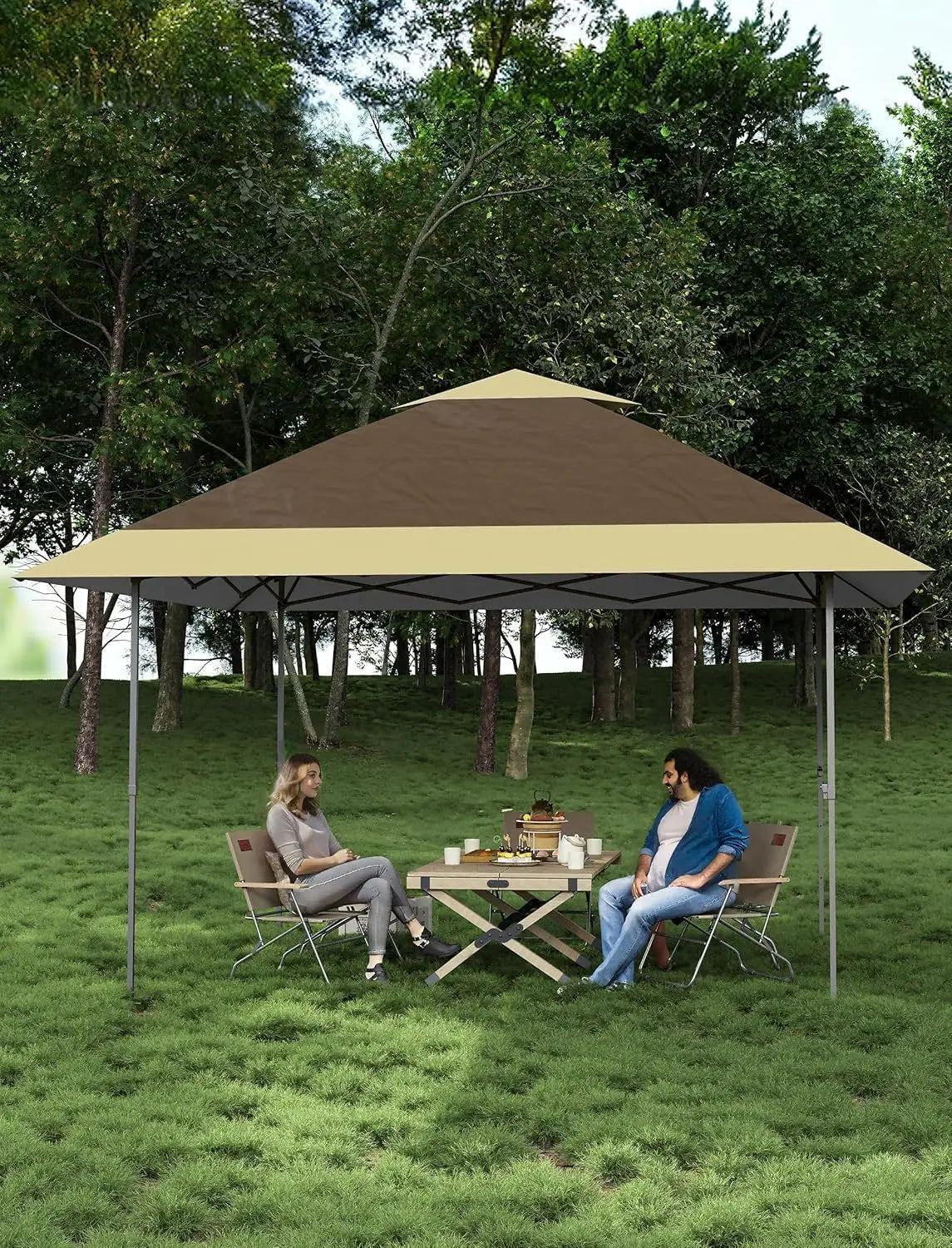Pop-Up Gazebo Outdoor Canopy Tent Includes Sandbags Suitable for Patio, Lawn, Garden Brown 3.6x3.6m
