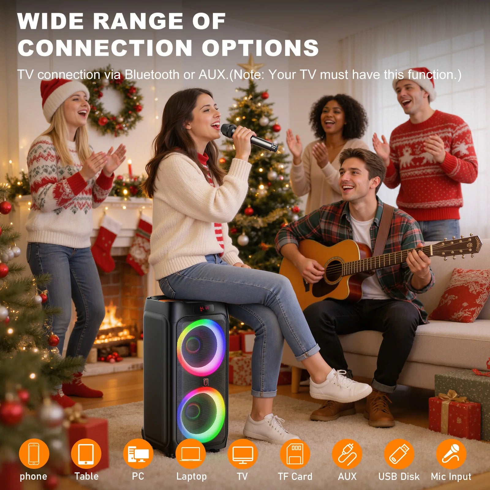 Karaoke Machine with 2 Wireless Microphones Portable Bluetooth Speaker with RGB Lights for Parties and Home Entertainment