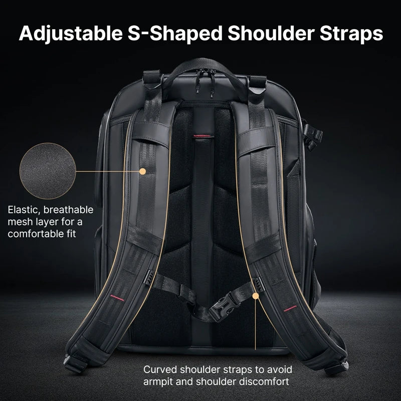 Hardshell Camera Backpack 35L Large Capacity Splash Resistant Travel Photography Bag with Laptop Storage Black
