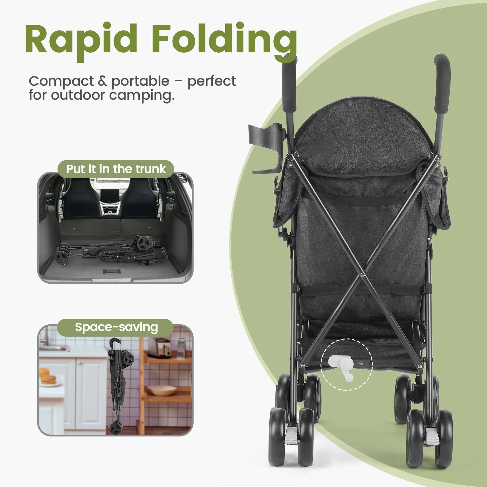Travel Stroller Lightweight Foldable Portable Pushchair with Reclining Seat, Storage Basket and Canopy Black