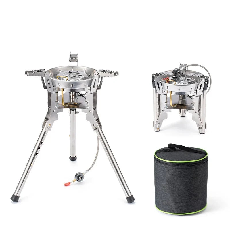 4360W High Power Outdoor Gas Stove Adjustable Height Foldable Camping Burner Windproof Cooker Silver 17 × 17cm