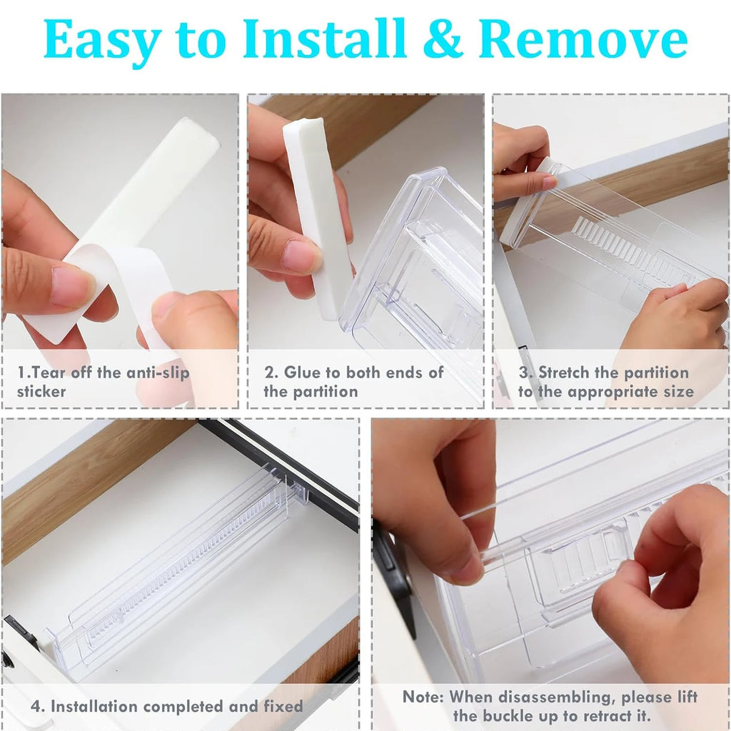 8-Pack Adjustable Drawer Organizers Clear Expandable Storage Dividers for Clothes Kitchen Utensils Dresser Organizer 28.7-50.5cm