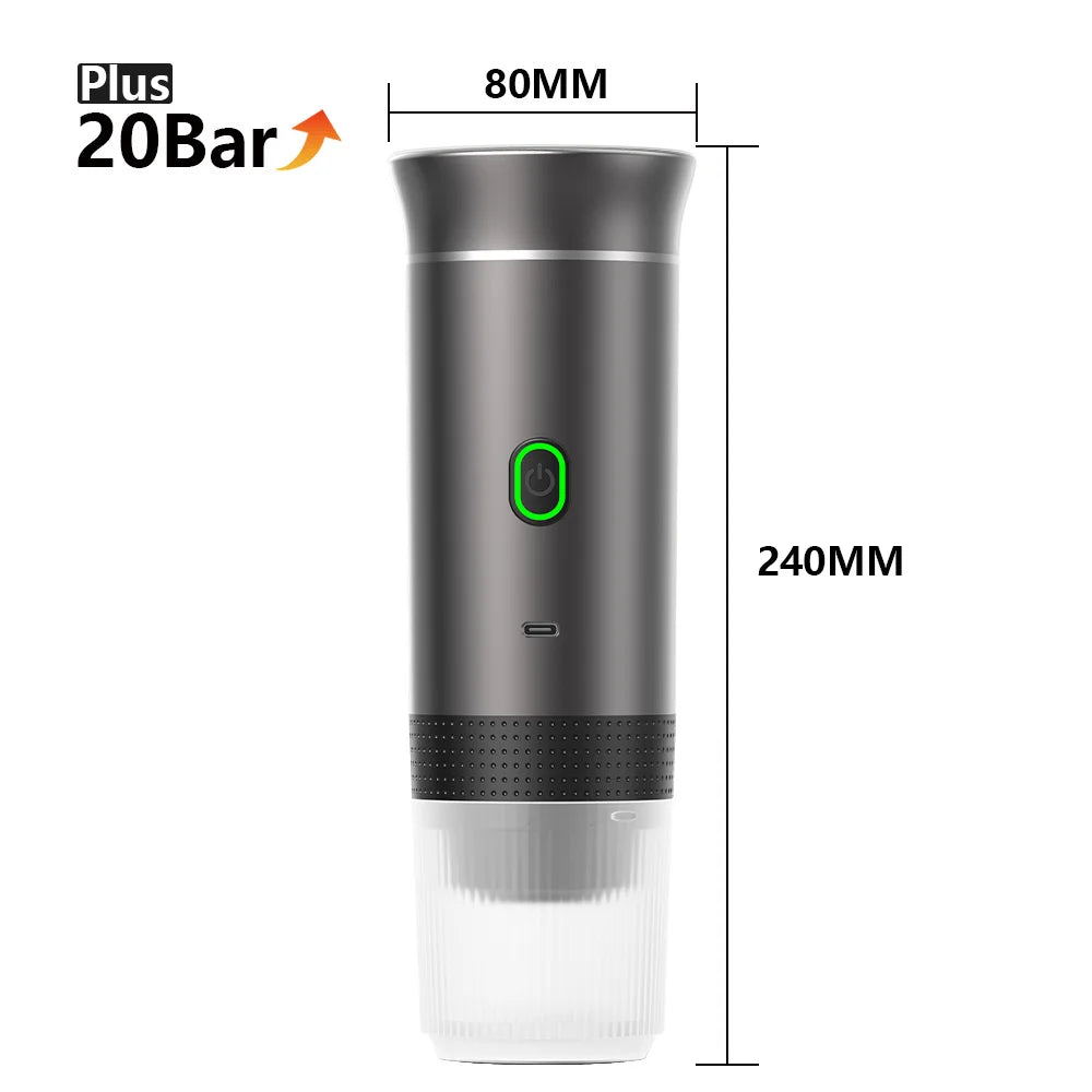 Wireless Portable Espresso Coffee Machine 3-in-1 Capsule Powder Coffee Maker for Car Home Camping Travel Metallic Grey 8×24cm