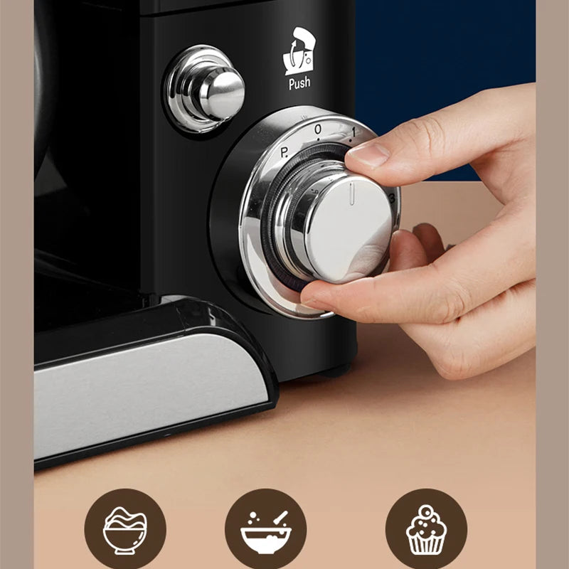 5L Stainless Bowl Electric Stand Mixer Food Blender Egg Whisk Cream Beater Cake Dough Kneading Machine Black AU Plug