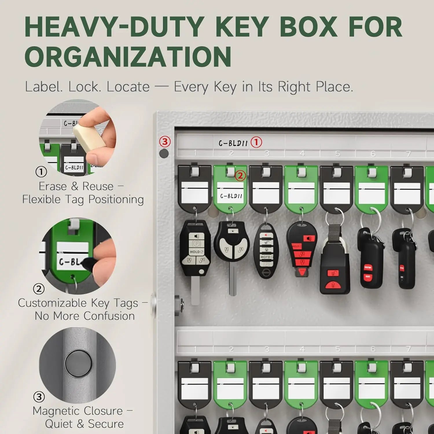 Key Lock Box 32 Key Wall Mounted Storage Cabinet with Bluetooth App Access PIN Code Unlocking and WiFi Gateway Black