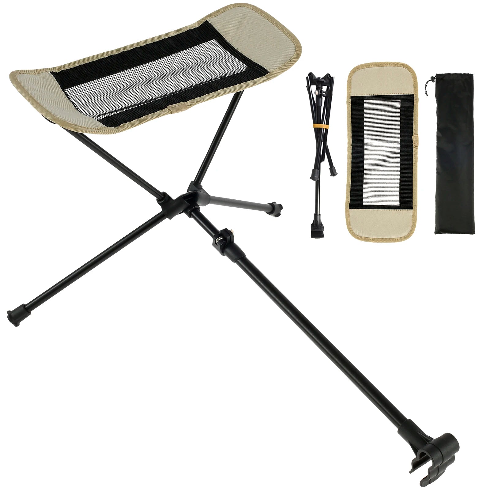 Camping Chair Footrest Portable Foldable Adjustable Foot Rest for Reclining Chair Moon Chair Outdoor Travel Use Beige 44-70cm