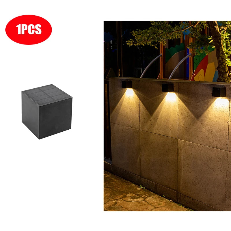 Solar Wall Light LED Outdoor Garden Fence Lamp Waterproof Square Courtyard Decorative Light 8x8cm