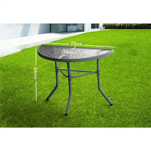3-Pieces Garden Patio Set Semicircle Coffee Table With Chairs Bistro Side Table Ø70cm Tempered Glass Outdoor Gray