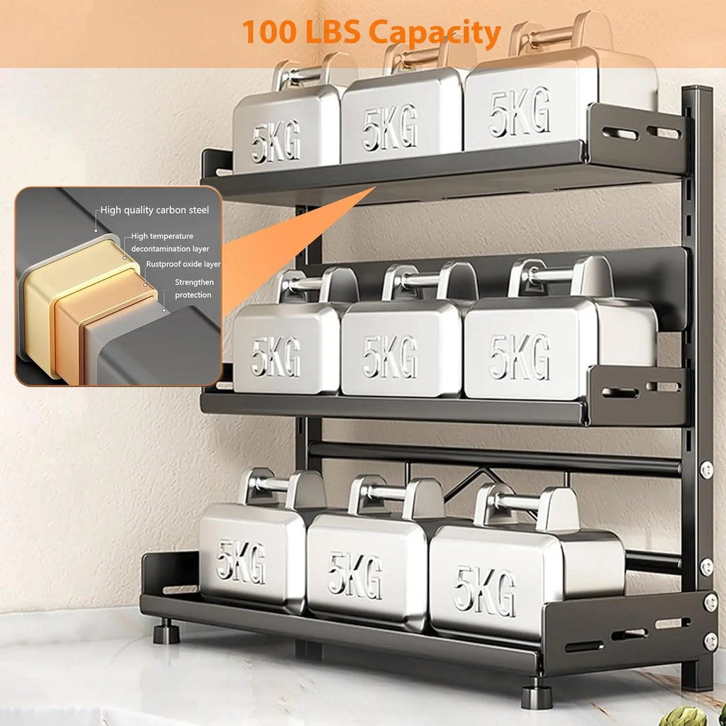 3 Tier 40cm Spice Rack Adjustable Kitchen Countertop Organizer Metal Shelf Cabinet Storage Stand Black 40 × 16 × 54cm