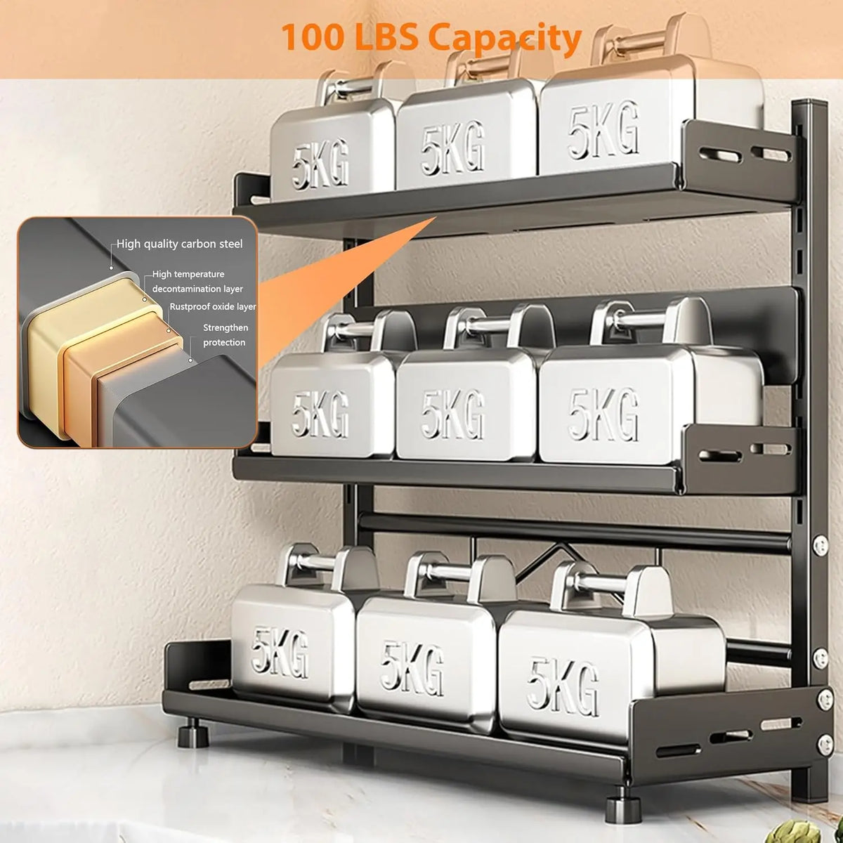 3 Tier 40cm Spice Rack Adjustable Kitchen Countertop Organizer Metal Shelf Cabinet Storage Stand Black 40 × 16 × 54cm
