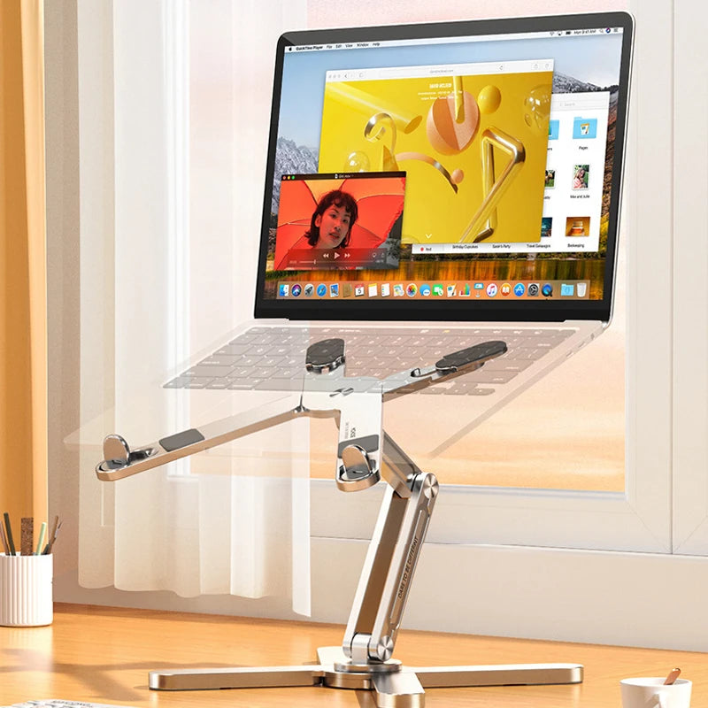 Foldable Laptop Stand 360° Rotation Aluminum Alloy Notebook Holder Portable Tablet Bracket Cooling Heat Dissipation Silver