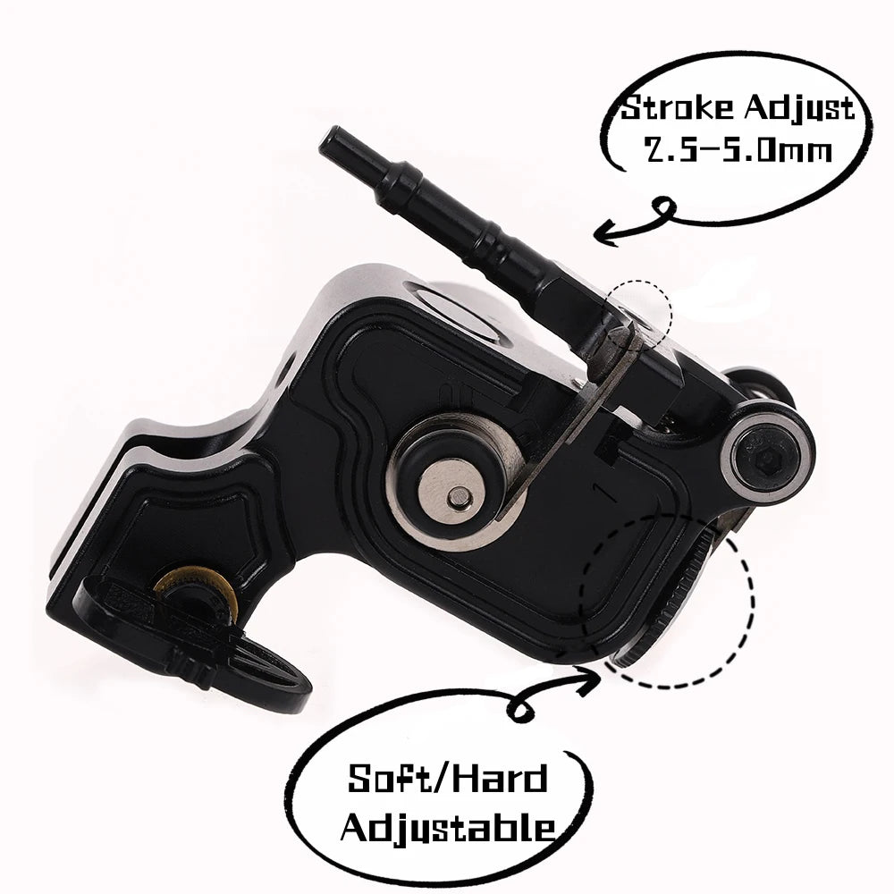 Rotary Tattoo Machine Adjustable 2.5–5mm Stroke Coreless Motor for Permanent Makeup Black