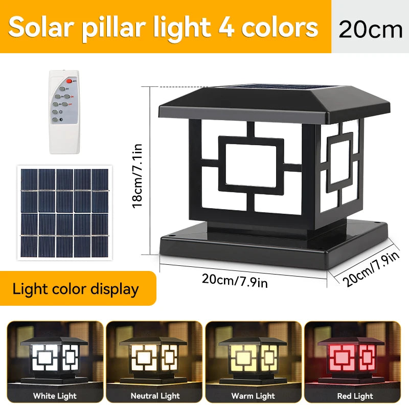 Solar LED Outdoor Landscape Pillar Lamp Waterproof Garden Light Classical Style Remote Control Type B Solar Lamp 20×20×18cm