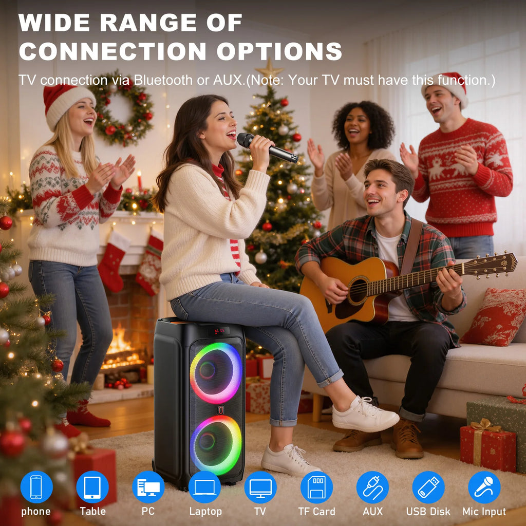 Karaoke Machine with 2 Wireless Microphones Portable Bluetooth Speaker with RGB Lights for Parties and Home Entertainment