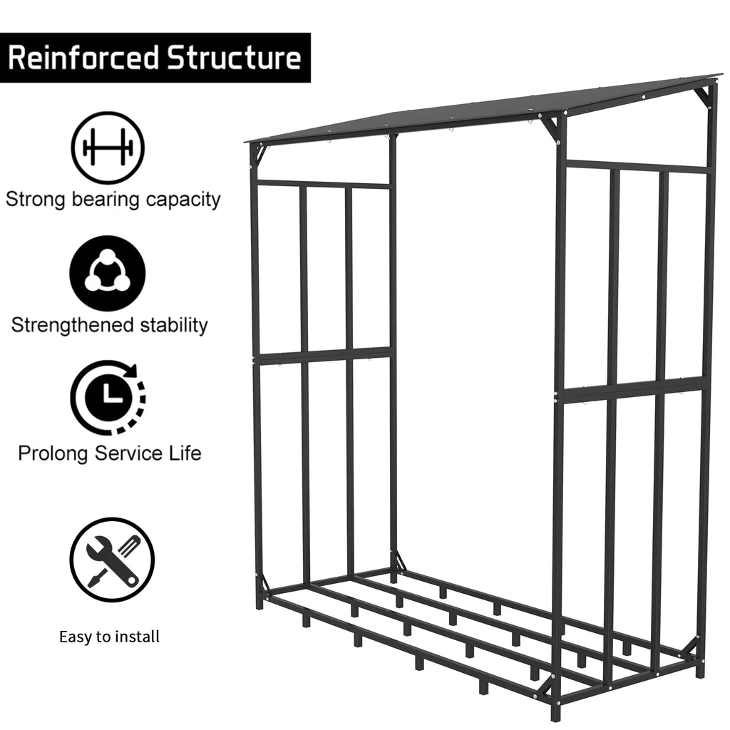 Firewood Rack Heavy Duty Metal Log Storage Outdoor Wood Holder 156.5x60x176.5cm Black