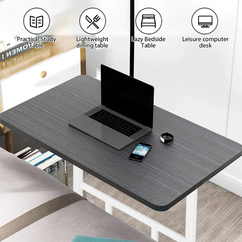 Portable Standing Desk Small Desktop Computer Table Wooden Bedside Laptop Desk with Wheels for Home Office Study Black 60x40x67-80cm Height Adjustable