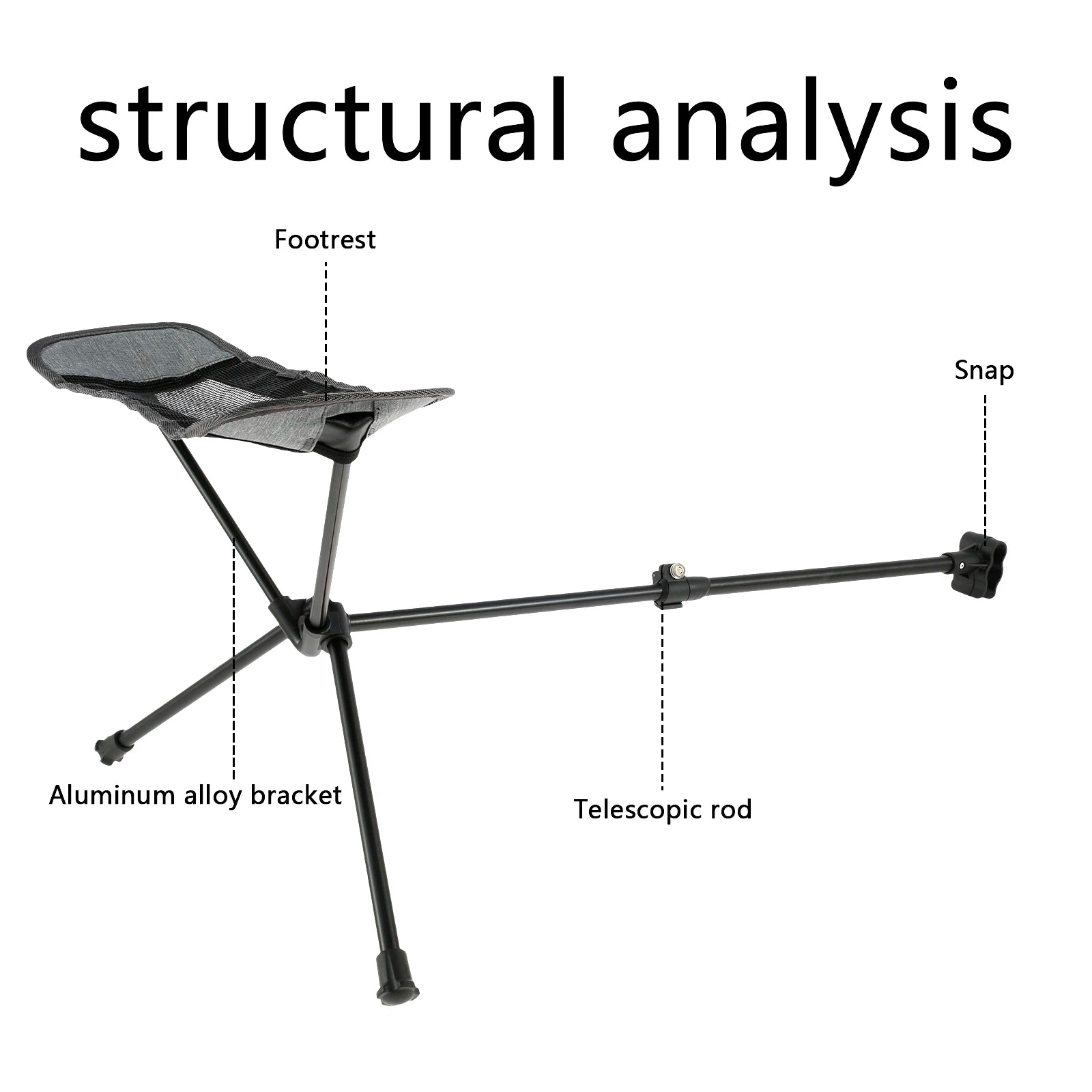 Camping Chair Footrest Portable Foldable Adjustable Foot Rest for Reclining Chair Moon Chair Outdoor Travel Use Grey 44-70cm