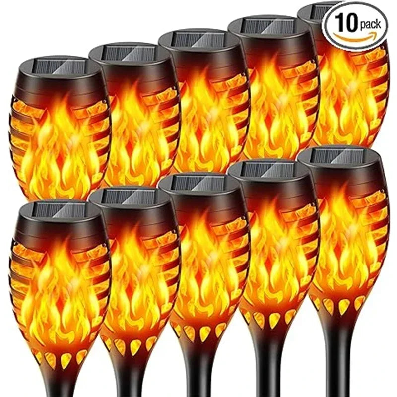 Solar Flame Torch Lights 10 Pack Waterproof LED Garden Path Lights Flickering Outdoor Landscape Lamps