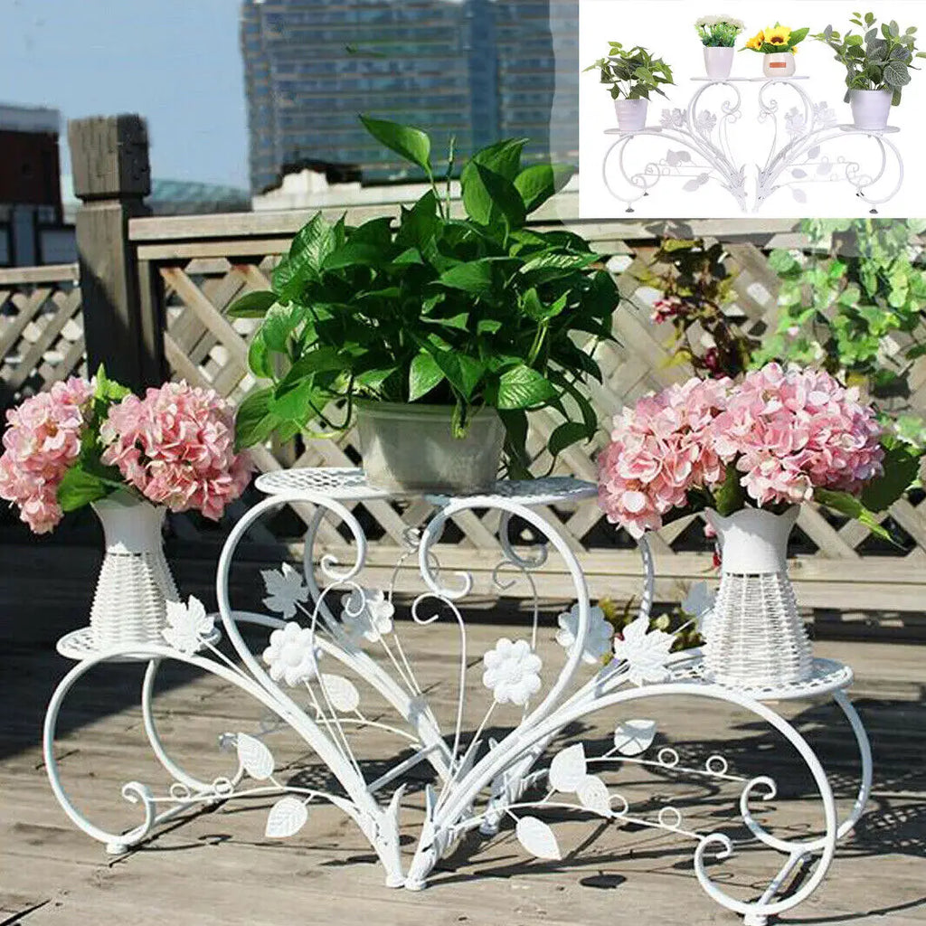 Metal Plant Stand 4 Tier Flower Pot Display Rack Rust Resistant Shelf for Garden Balcony Office White 45x21x42.5cm