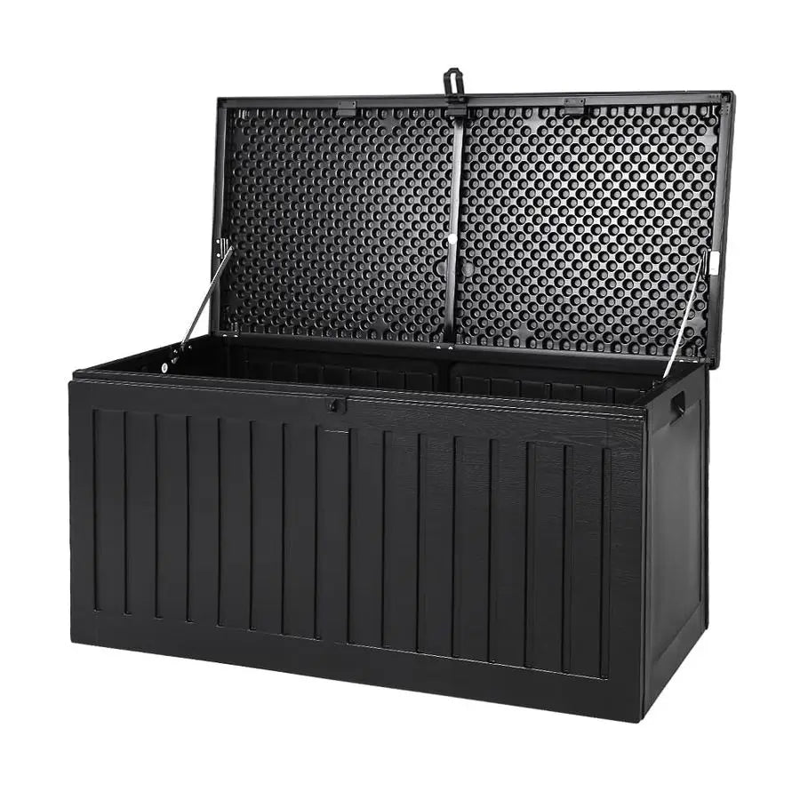 Storage Box Bench 270L Outdoor Lockable Container Large Deck Chest for Tools, Toys, Garden Supplies, and Seating Black 109x51x55cm