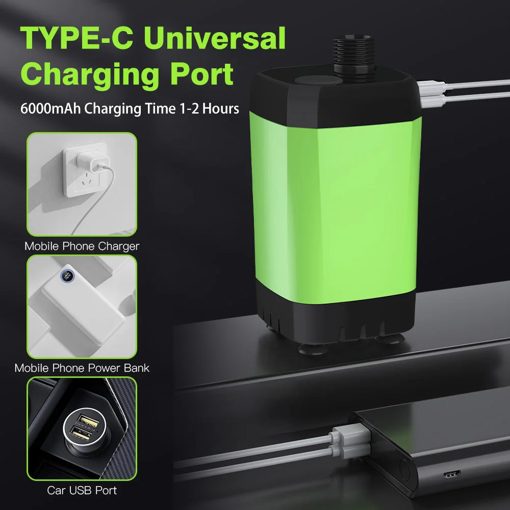 Portable Camping Shower Pump Kit with Digital Display 6000mAh Battery Outdoor RV Shower Green Full Screen