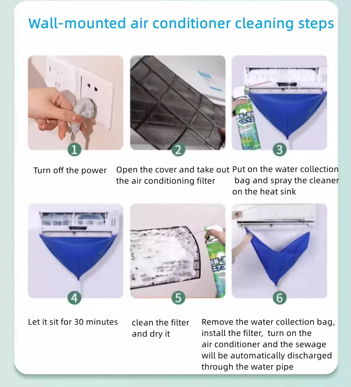 PVC Air Conditioner Cleaning Kit Split AC Cleaning Tools Set with Washing Bag Accessories for 1-1.5P Hanging Air Conditioner 5pcs
