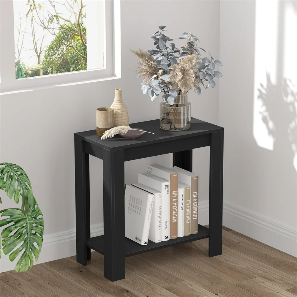 Narrow Sofa Side Table 2 Tier Storage End Table Slim Nightstand for Living Room Bedroom Office Use 60x30x60cm