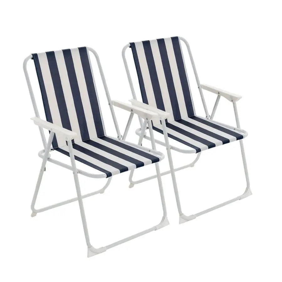 Folding Beach Chair Camp Chair Outdoor Chair for Adults Pack of 2 Blue Stripe Lightweight For Beach, Garden, Camping, Picnic 53 x78.5cm