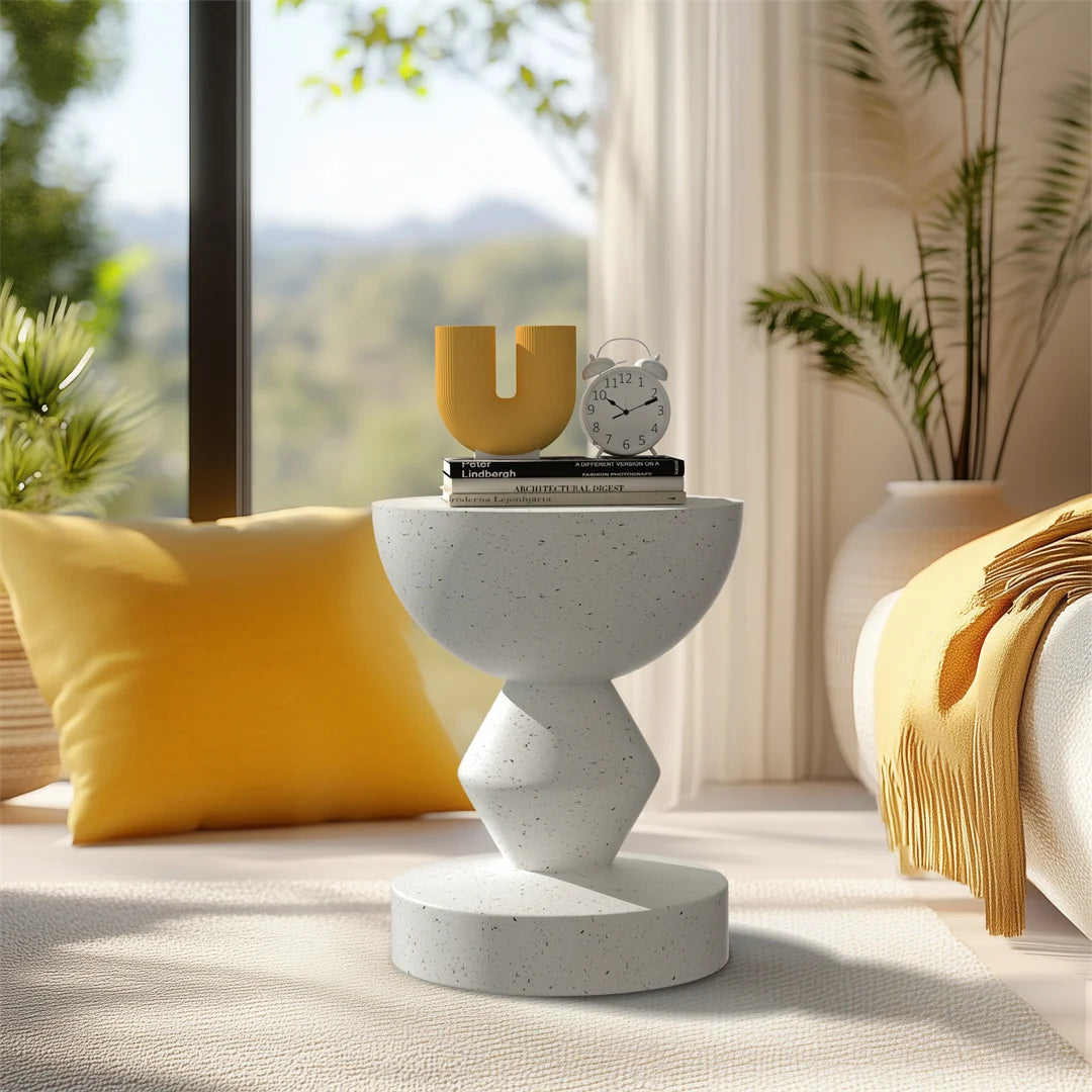 Concrete Side Table 35.5x43.5cm Lightweight Indoor Outdoor Accent Stool White End Table