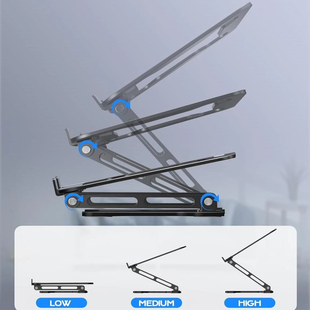 DT-02B Adjustable Aluminum Alloy Laptop Tablet Stand Portable Folding Cooling Holder Support up to 43cm Devices Black 25cm