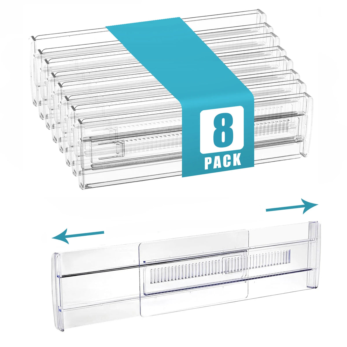8-Pack Adjustable Drawer Organizers Clear Expandable Storage Dividers for Clothes Kitchen Utensils Dresser Organizer 28.7-50.5cm