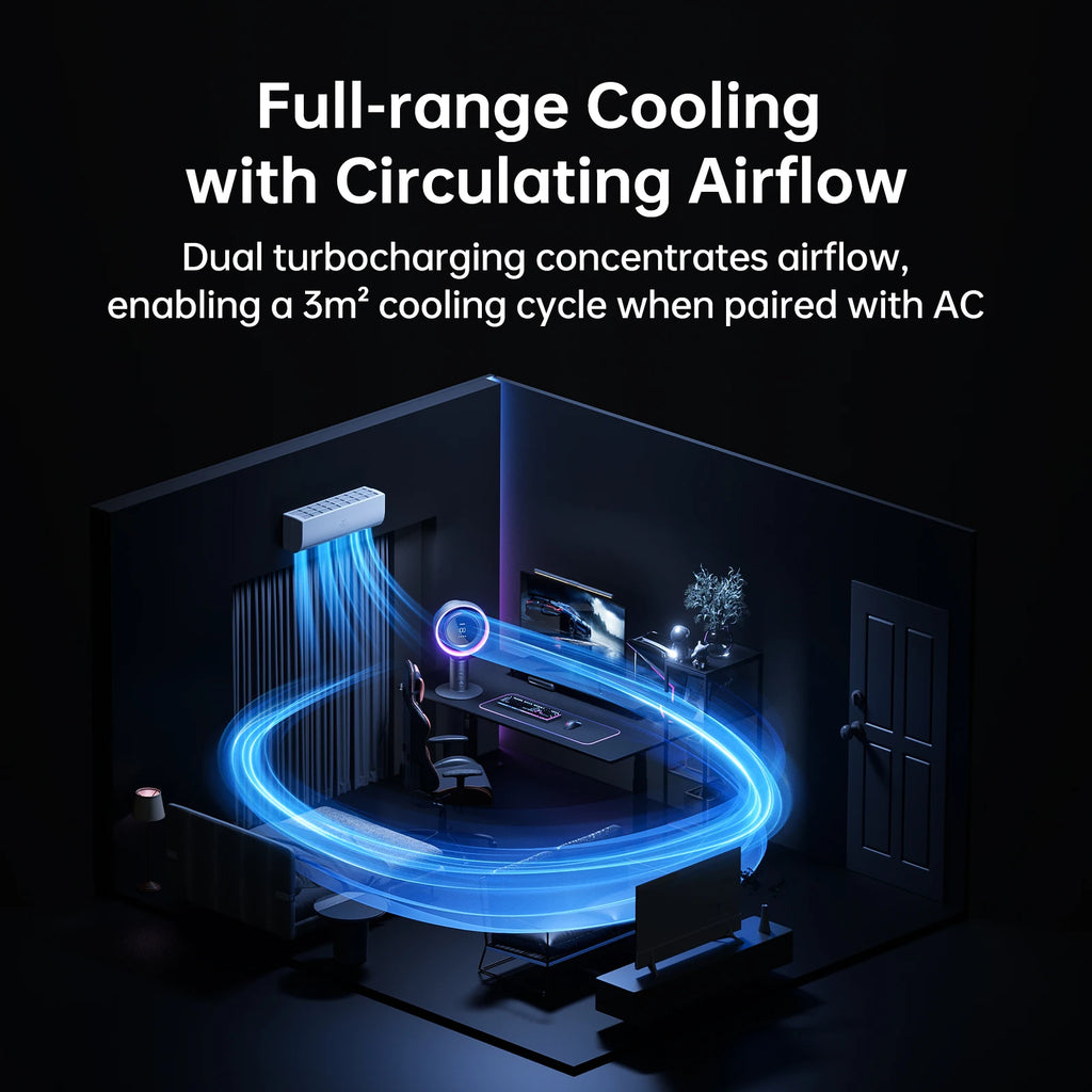 Desktop Air Purifier Fan with H11 HEPA Filter RGB Light 10000mAh Rechargeable 100 Speed Oscillating Dark Grey