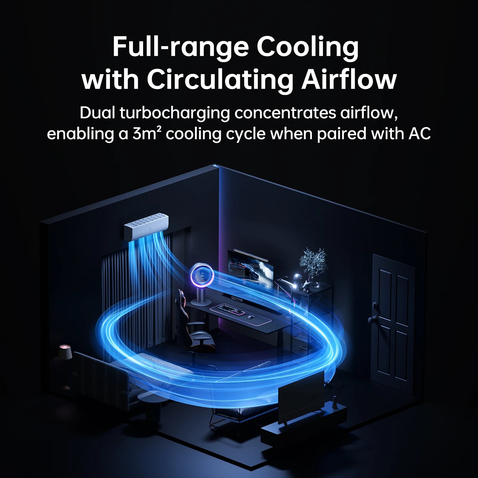 Desktop Air Purifier Fan with H11 HEPA Filter RGB Light 10000mAh Rechargeable 100 Speed Oscillating Dark Grey