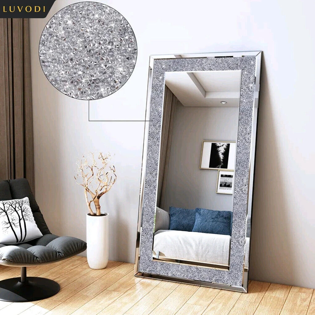 Vanity Mirror Frameless Silver Crystal Wall Mounted Mirror Silver 120x60cm